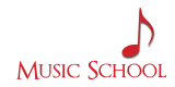 Logo with Music School in red text, a red musical note integrated with the second o in School—perfect for music lessons Westchase. "International Online" appears in smaller black text above.